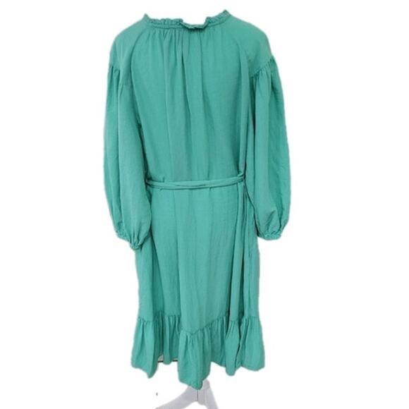 Knox Rose Knee Length Dress Women's Large Green Tie Waist Ruffles Pockets - NEW - Picture 8 of 12